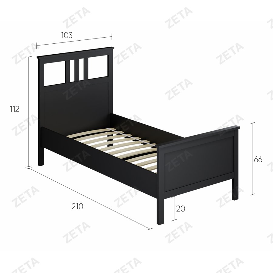 Кровать одинарная "Кымор" (900*2000 мм.) №5031310105 (чёрный) (Лузалес-РФ) - изображение 4
